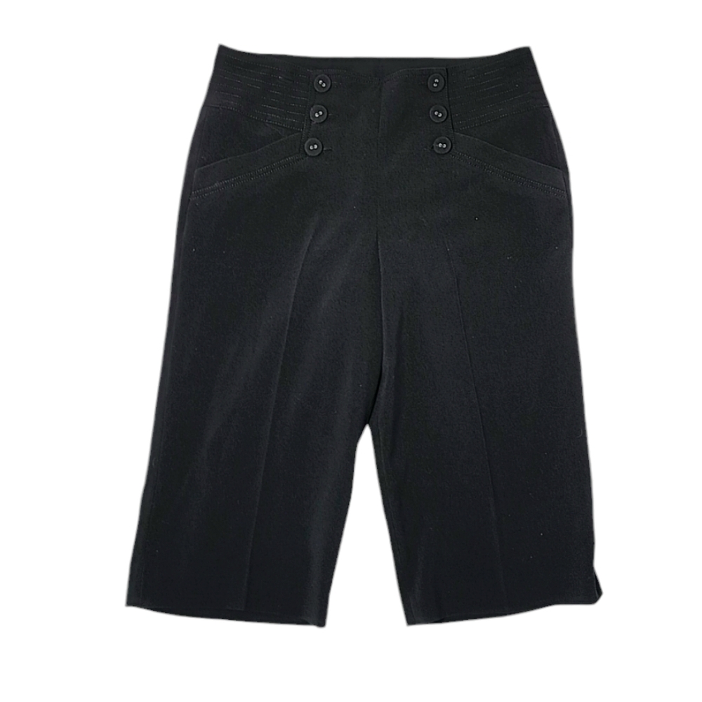 LARRY LEVINE Woman Stretch Black Button Front Cropped Pants Size 6 Small